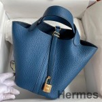 Hermes Picotin Lock 18 Handmade Bag in Deep Blue Clemence Leather