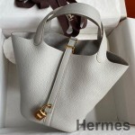 Hermes Picotin Lock 18 Handmade Bag in Pearl Grey Clemence Leather