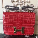 Hermes Red Constance MM 24cm Crocodile Bag