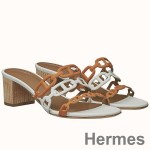 Hermes Tandem Sandals In Brown/White Lambskin