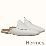 Hermes Tangeria Mules In White Calfskin