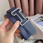 Hermes Tonight Reversible Belt 38MM in Blue and Gold Epsom Calfskin