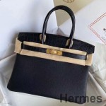 Hermes Touch Birkin 30 Bag In Black Matte Niloticus Crocodile Skin