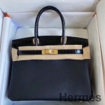Hermes Touch Birkin 30 Bag In Black Shiny Niloticus Crocodile Skin
