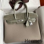 Hermes Touch Birkin 30 Bag In Gris Asphalt Clemence and Shiny Niloticus Crocodile Skin