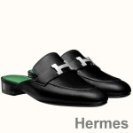 Hermes Trocadero Mules In Black Goatskin