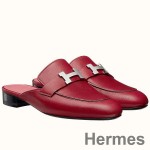 Hermes Trocadero Mules In Red Goatskin