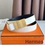 Hermes Typo Reversible Belt 32MM in White Epsom Calfskin