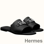 Hermes Villa Sandals In Black Calfskin