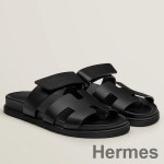 Hermes Women's Chypre Sandals In Black Calfskin