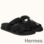 Hermes Women's Chypre Sandals In Black Suede Calfskin