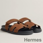 Hermes Women's Chypre Sandals In Brown Suede Calfskin