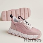 Hermes Women's Impulse Sneakers in Pink Fabric and Leather