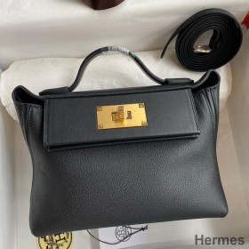 Hermes 24/24 Mini 21 Handmade Bag in Black Evercolor Leather