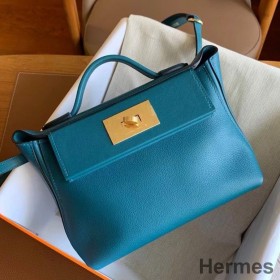 Hermes 24/24 Mini 21 Handmade Bag in Vert Bosphore Evercolor Leather