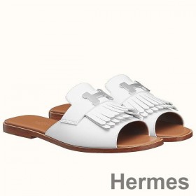 Hermes Auteuil Sandals In White Calfskin