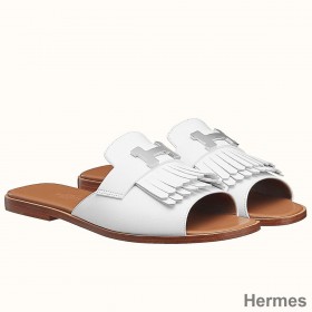 Hermes Auteuil Sandals In White Calfskin