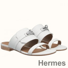 Hermes Avenue Sandals In White Calfskin