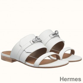 Hermes Avenue Sandals In White Calfskin