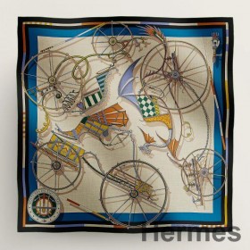 Hermes Beige/Blue Voitures en Equilibre Shawl 140