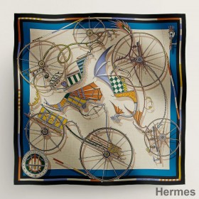 Hermes Beige/Blue Voitures en Equilibre Shawl 140