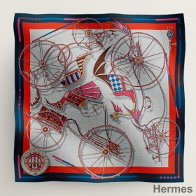 Hermes Beige/Marine Voitures en Equilibre Shawl 140