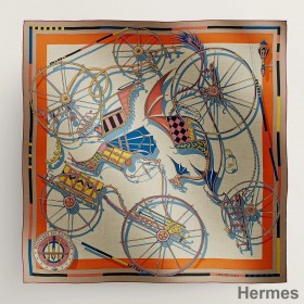 Hermes Beige/Orange Voitures en Equilibre Shawl 140