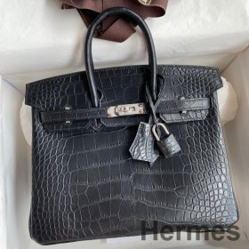 Hermes Birkin 25 Bag In Black Matte Alligator Crocodile Skin
