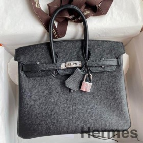 Hermes Birkin 25 Handmade Bag In Black Epsom Calfskin