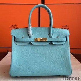 Hermes Birkin 25 Handmade Bag In Blue Atoll Epsom Calfskin