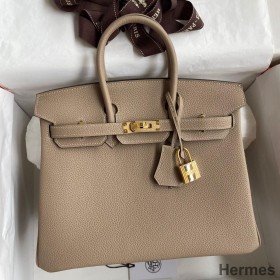 Hermes Birkin 25 Handmade Bag In Grey Clemence Leather