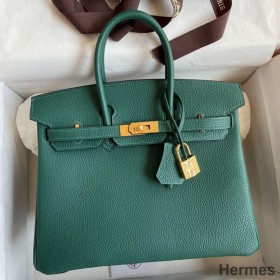 Hermes Birkin 25 Handmade Bag In Malachite Clemence Leather