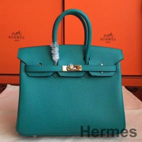 Hermes Birkin 25 Handmade Bag In Malachite Epsom Calfskin