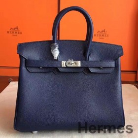 Hermes Birkin 25 Handmade Bag In Sapphire Epsom Calfskin