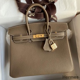 Hermes Birkin 25 Handmade Bag In Taupe Clemence Leather