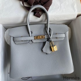 Hermes Birkin 25 Retourne Handmade Bag In Blue Glacier Clemence Leather