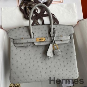 Hermes Birkin 25 Retourne Handmade Bag In Blue Glacier Ostrich Leather