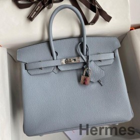 Hermes Birkin 25 Retourne Handmade Bag In Blue Lin Epsom Calfskin
