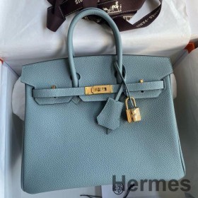 Hermes Birkin 25 Retourne Handmade Bag In Ciel Clemence Leather