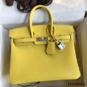 Hermes Birkin 25 Retourne Handmade Bag In Lime Swift Calfskin
