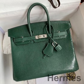 Hermes Birkin 25 Retourne Handmade Bag In Malachite Lizard Leather
