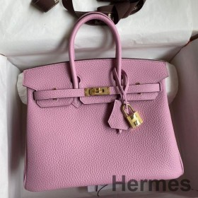 Hermes Birkin 25 Retourne Handmade Bag In Mauve Sylvestre Clemence Leather