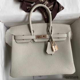 Hermes Birkin 25 Retourne Handmade Bag In Pearl Grey Clemence Leather