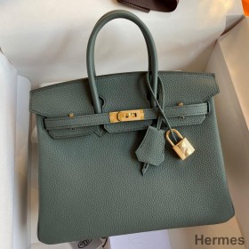 Hermes Birkin 25 Retourne Handmade Bag In Vert Amande Clemence Leather