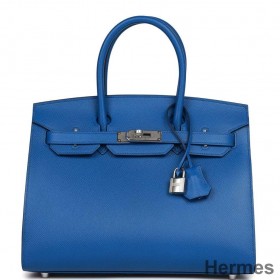 Hermes Birkin 25 Sellier Handmade Bag In Blue France Epsom Calfskin