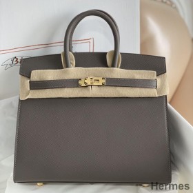 Hermes Birkin 25 Sellier Handmade Bag In Etain Epsom Calfskin