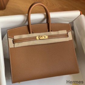 Hermes Birkin 25 Sellier Handmade Bag In Gold Epsom Calfskin