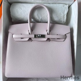 Hermes Birkin 25 Sellier Handmade Bag In Mauve Pale Epsom Calfskin