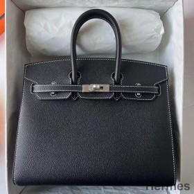 Hermes Birkin 25 Sellier Handmade Bag In Noir Epsom Calfskin