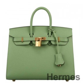 Hermes Birkin 25 Sellier Handmade Bag In Vert Criquet Epsom Calfskin